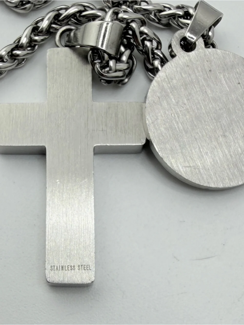 Men's Unisex Stainless Steel Cross and Prayer Medallion Necklace New